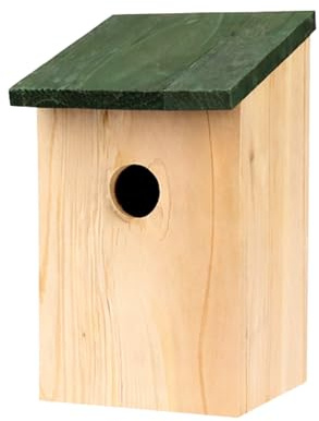 Garden Mile Traditional Wooden Garden Ornaments Outdoor Bird House Black Wooden Roof Bird Box - Natural Large Freestanding Hanging Wild Birds Nesting Box For Tree, Patio And Garden Decor