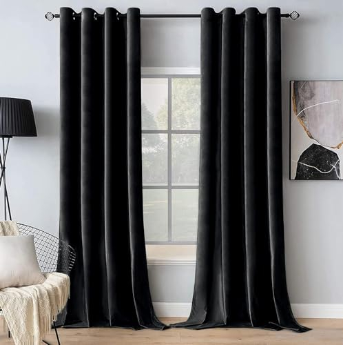 MIULEE Schwarz Samtvorhang Ösen 2er Set 140X245, Blickdichte Vorhänge Samt für Deko Schlafzimmer Wohnzimmer, Wunderschön Weich Vorhang Verdunkelung Velvet Curtain, Verdunkelnd Samt Gardinen Blickdicht