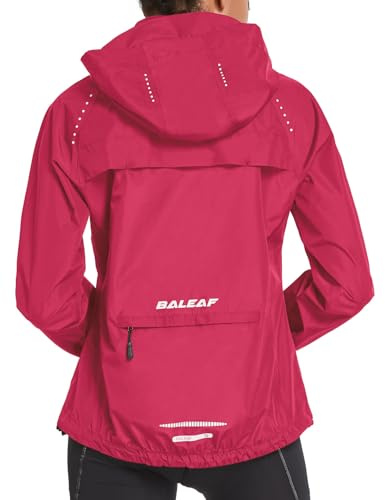 baleaf Women's Running Rain Jackets Waterproof Windbreaker Windproof Lightweight Cycling Jacket Reflective Packable Hooded Rosy L