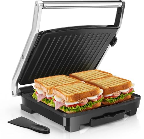 Aigostar Sandwich Toaster Toastie Maker, 2000W Large Fit Grill with Improved Non-Stick Coating, Panini Press and Sandwich Maker, Adjustable Temperature Control, Drip Tray, Spatula Included - Samuel