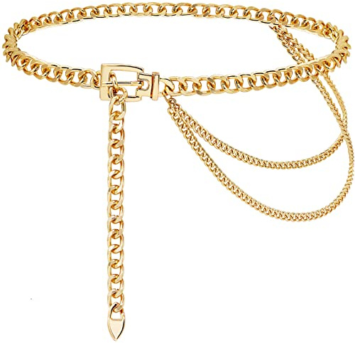 Suyi Chain Belt for Women Girls Gold Metal Waist Chain Multilayer Chunky Chain Belts for Dress 110CM Gold