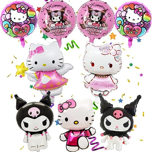 Kity Cat Geburtstagsdeko Folienballon Set, Cartoon Luftballon Geburtstag Kinder, Kindergeburtstag Ballon Dekoration, Geburtstagsparty Ballon, Ballon Party Deko für Kinder.