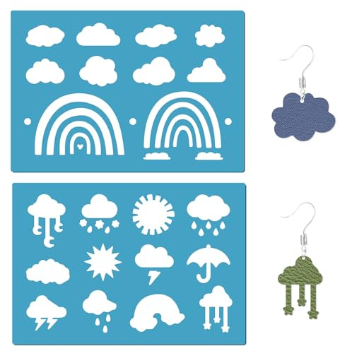 GORGECRAFT 2 Estilos Plantilla de Forma de Joyería Plantilla de Arco Iris Plantillas Reutilizables para Hacer Pendientes de Clima Nubes Paraguas de Sol Luna Relámpago Acrílico Plantilla de Corte