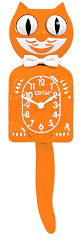 Kit-Cat Clock® Wanduhr, Limited Edition, Festival-Orange, ikonische Retro-Katzenuhr mit beweglichen Augen und Schwanz, batteriebetrieben, perfekt für Heimdekoration