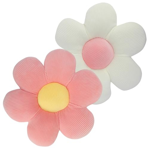 QKURT 2 Pezzi Cuscini di Fiori, 40cm Cuscino a Forma di Fiore, Cuscini da Pavimento Fiore, Carino, Morbido Cuscino a Petali per Casa Divano Auto(Rosa)