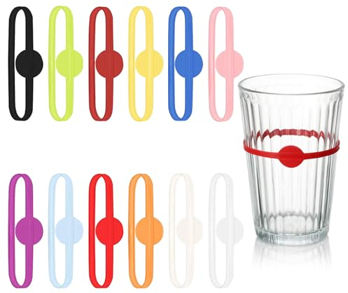 JINTANG Marque Verre à Vin 12Pcs Silicone Marque-verres,Marque-verres Colorés Silicone Réutilisables,Pour verre à vin verre verre verre verre à boire Cocktail Bar Party decor