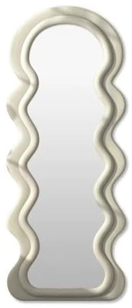 SensaHome Gewellter gepolsterter Standspiegel – Ganzkörperspiegel aus Wildledersamt – 60 x 160 – Weiß Creme