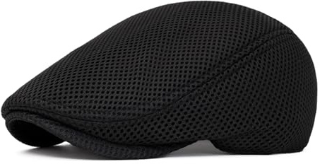 meioro Men's Mesh Flat Cap Summer Breathable Newsboy Hats Beret Ivy Cap Gatsby Irish Cabbie Driving Hat Full Head Wrap Black