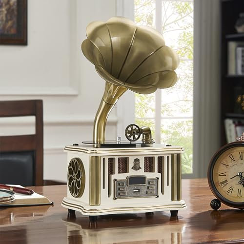 Turntable Gramophone, Mini Retro Gramophone Record Player, with Bluetooth in USB Fm Radio, Can Be Operated By Remote Control and Bluetooth Function, Great Collection Gift for Family and Friends