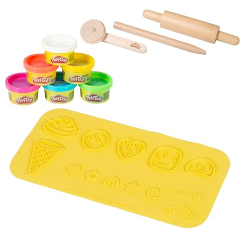 roba x Play-Doh Starterset - 3D-Kreativmatte, FSC-Holzwerkzeuge, 6 Knetdosen - Kreatives & pädagogisch wertvolles Geschenk - Für Kinder ab 3 Jahren