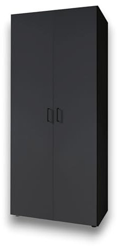 Stella Trading YARK Kleiderschrank in Schwarz matt - Vielseitiger Drehtürenschrank 2-türig mit viel Stauraum für Ihr Schlafzimmer - 80 x 177 x 52 cm (B/H/T)
