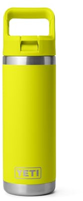 YETI Rambler 18 oz Bottle, Vacuum Insulated, Stainless Steel with Color Matching Straw Cap, Firefly Yellow
