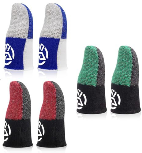 VONJUMA 6 Stück Gaming Finger Sleeve Besonders Bequeme Stabile Fingersleeves Da Einzigartige Elasthan Fasern Inklusive Mikrofasertuch Atmungsaktiver Blau Grün Rot