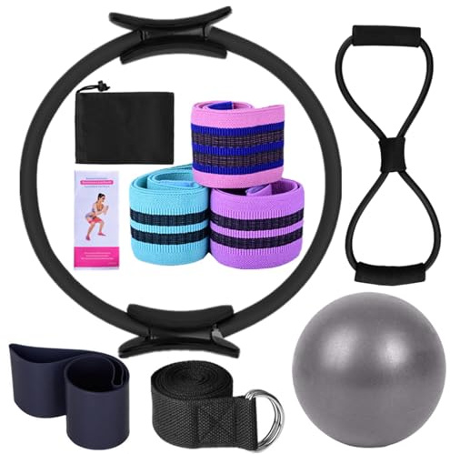 Kit Pilates Genérico 8 Piezas Aro, Pelota Pequeña, Cintas Elásticas para Musculación y Ejercicio en Casa