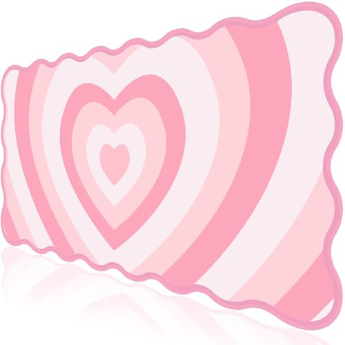 L-SPOUTTO Pink Mouse Pad,Cute Desk Mat XXL Large Scalloped Gaming Mousepad,35.4x15.7in Non-Slip Rubber Base Keyboard Pad Waterproof Desktop Mat for Laptop Computer Work Game Home Office-Pink Heart