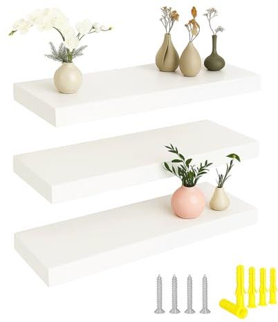 KFB Floating Shelves Wall Mounted Shelf, Engineering Wood Wall Shelves, Wooden Shelves Set of 3 for Bedroom, Bathroom, Living Room, Kitchen, Home Office, Laundry room,etc (rustic)