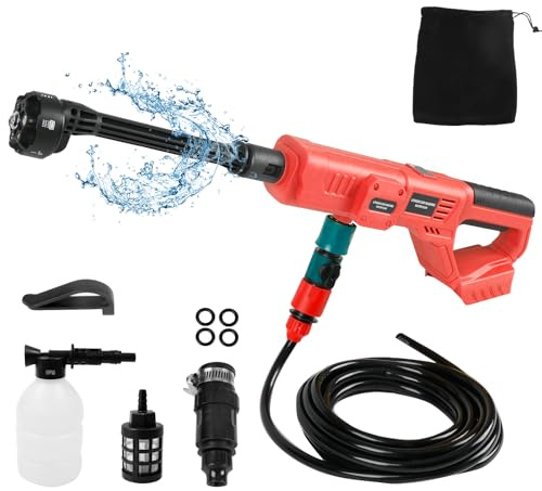 Trådlös högtryckstvätt för Milwaukee 18 V-batteri, 2 1 000 RPM 1 000 PSI bärbar handhållen krafttvätt med 6-i-1 munstycke för rengöring av bilgolv, staketväggar (utan batteri)