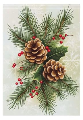 Banderas de jardín para el hogar, decoración de invierno hechas de agujas de pino y bayas de acebo, pancartas de impresión de doble cara para decoración de patio, decoraciones al aire libre, 12 x 18