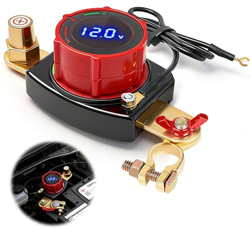 TZEKING Batteribrytare för spänningsdisplay, justerbar 180 ° batteriseparationsbrytare, batteribrytare för bil, skuren batteri, för bil, motorcykel, husvagn