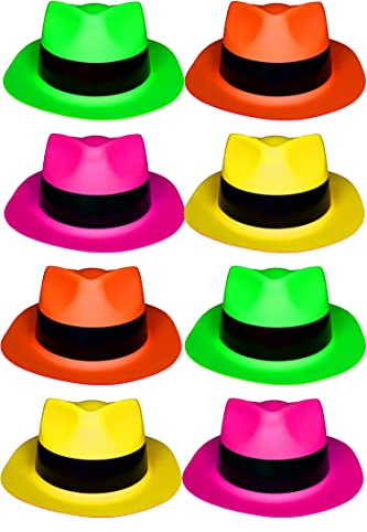 UV FLOOR - 12er Set Neon-Hüte (S/M) - Spezial Schwarzlicht und Ultraviolett - 4 leuchtende Farben - Neon-Zubehör - Dünner Kunststoff