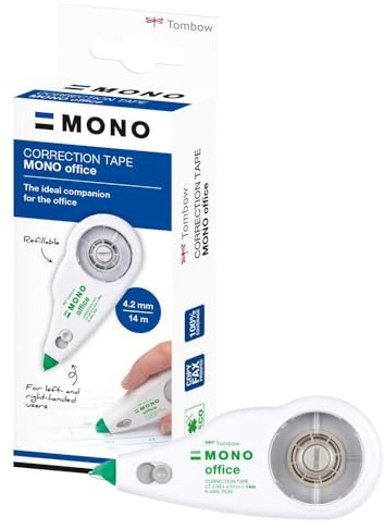 Tombow Mono Office Correction Roller, refillable, 4.2 mm x 14 m, Centred Correction for Left & Right-handers, 100% Recycled housing [CT-CXE4]