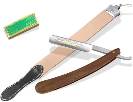 Rasier-Set Abziehleder Rasiermesser Goldätzung + Schleifpaste aus Solingen