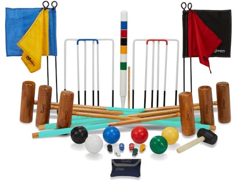 Uber Games 6-Player Pro Croquet Set - Deluxe Croquet Set with 6 x Wooden Mallets, Balls, Hoops, and accessories -Family, Friends & Serious players - Outdoor Lawn Games Recreation
