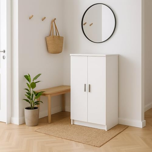 Dmora - Armadio Multifunzione a Due Ante con Sei Ripiani, Colore Bianco, cm 55 x 36 x h108
