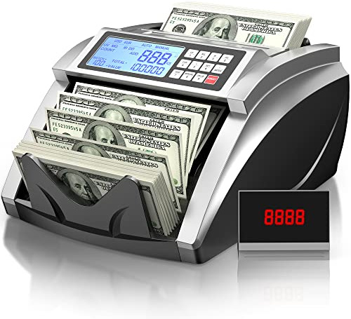 PONNOR Money Counter Machine with Value Bill Count, Cash Counter for Dollar, Euro with UV/MG/IR/DD/DBL/HLF/CHN Counterfeit Detection, Add/Bat/Value Mode Bill Counting Machine with Large LCD Display