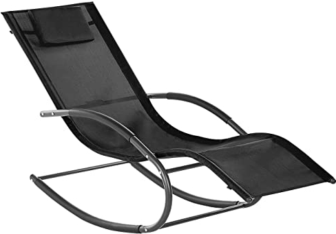 Beliani Gartenliege Schaukelliege Liegestuhl Sonnenliege Mesh Schwarz Carano II