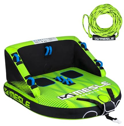 Mesle Pack Bouée Tractée Formula 2-4 Personnes avec Corde, Gonflable Bouée Bateau & Jet Ski Nautique, Bouée Tractable Nautique pour Enfants & Adultes