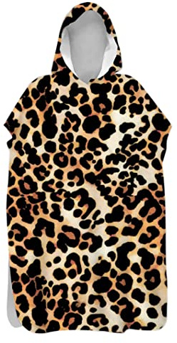 Treer Poncho de Surf Secado Rápido para Hombre y Mujer, 3D Microfibra Robe con Capucha Secado Rápido Toalla de Baño Cambiante Traje de Buceo Traje de la Playa (Estampado de Leopardo,75x145cm)
