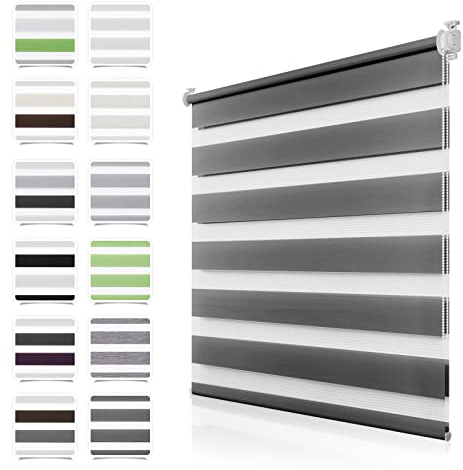 Doppelrollo Klemmfix ohne Bohren Anthrazit B85 x H120cm(Stoffbreite 80cm) Duo Rollos für Fenster ohne Bohren Klemmrollo Zebrarollo Seitenzugrollo mit Kindersicherung Fenster Rollos für innen