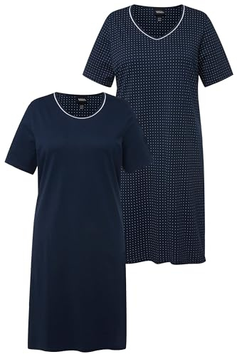 Ulla Popken 2Pcs, Bigshirts, Simple and Dots Chemise, Bleu Nuit, 52-54 Femme