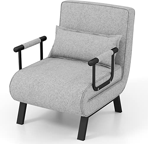 RELAX4LIFE Schlafsessel 4 in 1, Schlafsofa mit Bettfunktion, Klappsessel mit 6-stufig Verstellbarer Rückenlehne&Abnehmbarem Kissen&Armlehnen, bis 150kg belastbar, Gästebett für Wohnzimmer (Hellgrau)