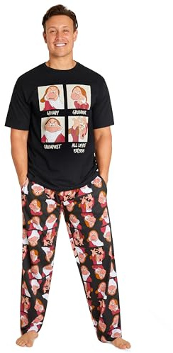 Disney Pyjama Homme Humoristique Ensembles de Pyjama Homme Humour Tailles Adulte S-3XL Grincheux (Noir Grincheux, L)