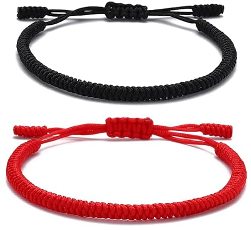 LHOEST 2 Stück Glücksarmband, Buddhistisches Armband Herren Frauen Mädchen mit Schlüsselanhänger, Freundschaftsarmbänder Geflochtene, Einstellbares Partnerarmbänder, Partner Armbänder Tibet Stil