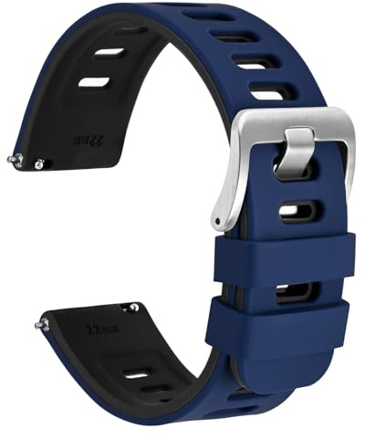 WOCCI 20mm Bicolore Cinturino Orologio in Silicone, Sgancio Rapido, Cinturino di Ricambio per Uomo e Donna, Fibbia Argento (Blu-Nero)