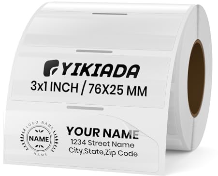 YIKIADA Etiquetas Térmicas Transparentes Autoadhesivas 25 X 76 mm Azul Pegatina Rectangular Impermeable Removible Imprimible por Oficina QR Inventario 300 Piezas por Rollo