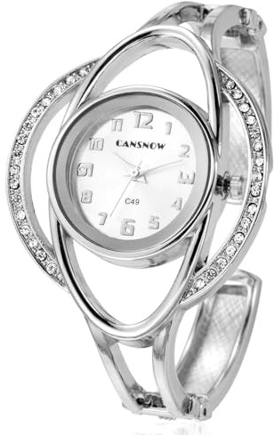 Spangenuhr Damen - Elegante Armbanduhr Silber-Weiß | Damenuhr Mit Silbernem Armband