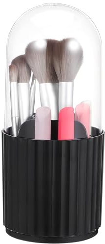 FOMIYES Makeup Brush Holder with Lid Rotating Cosmetic Organizer Box for Vanity Desk Storage Clear Cover Makeup Brush Storage Solution