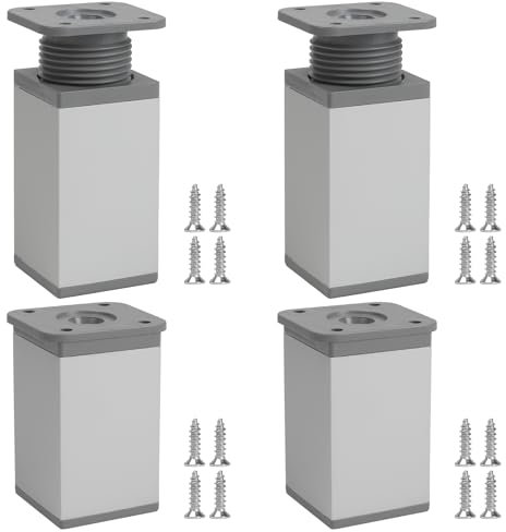 KINDPMA 4 Piezas 8cm Patas para Muebles Patas de Mesa de Altura Ajustable Patas para Sofas de Aluminio para Cama,Sillón,Gabinete de TV, Armario, Gris Mate