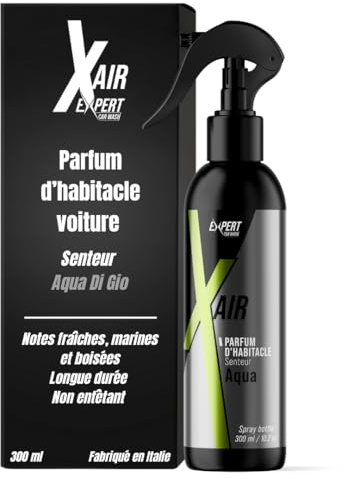 Spray Parfum voiture interieur senteur Aqua dii Gio - 300 ml - Concentré et économique - Désodorisant voiture longue durée, assainissant et non entêtant - Format poche
