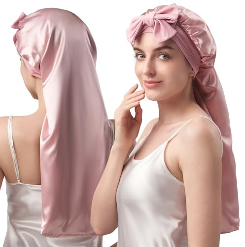 Umisleep Gorro de Dormir 22 Momme 100% Seda Morera, Cabello Largo, Rosa