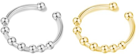 Rainway Paquete de 2 Anillos de Ansiedad, Anillo Antiestrés para el Pulgar para Ataques de Pánico, Anillo de Acero Inoxidable para la Ansiedad, Ajustable Anillos para el Estado de ánimo