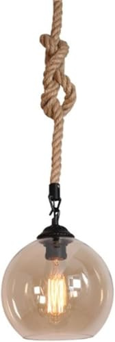 Pink Palm Lámpara Colgante Industrial Retro con Pantalla de Vidrio ámbar y Globo, Cuerda de cáñamo, Cable Ajustable, Base E26/E27 para Cocina, Isla y Comedor (20 cm)