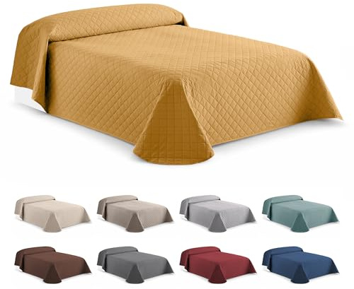 Easycosy Colcha Bouti Rombo Mostaza 230x260 cm para Cama 135/150 de Microfibra, Ligera, Transpirable, Multiusos de Entretiempo y Verano, Oeko-Tex®