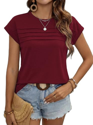 Zeagoo Camiseta Mujer Manga Corta Cuello Redondo Casual Camisetas Verano Blusa Camisas Basica T-Shirt Top Burdeos M