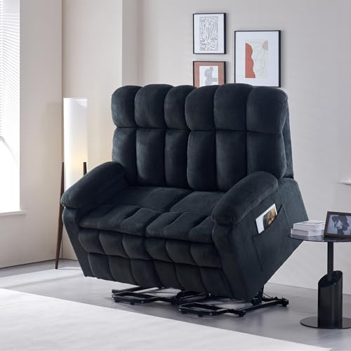 BSTSEL Recliner Armchair Electric Riser Reclining Chair Heavy Duty Lift Chair for Elderly, with Massage & Heat, Extended Footrest Electric Lounge Sofa (Dark Grey, 2 Seater)