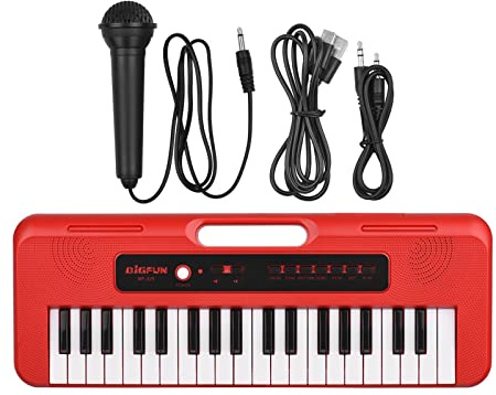 Fesjoy BIGFUN Piano électronique pour Enfants à 37 Touches avec Microphone, Enregistrement, Prise Casque, Jouet Musical éducatif Multifonctionnel, PVC Rouge, Convient pour 3 Ans et Plus, Design